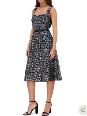 Kensie Women's Black Sequined-Mesh Matte-Satin MIDI Dress Size